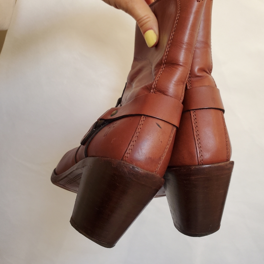 Frye Romy Brown Leather Boots Brown Ring Harness Ankle Riding Western Size 7 B - Picture 9 of 13